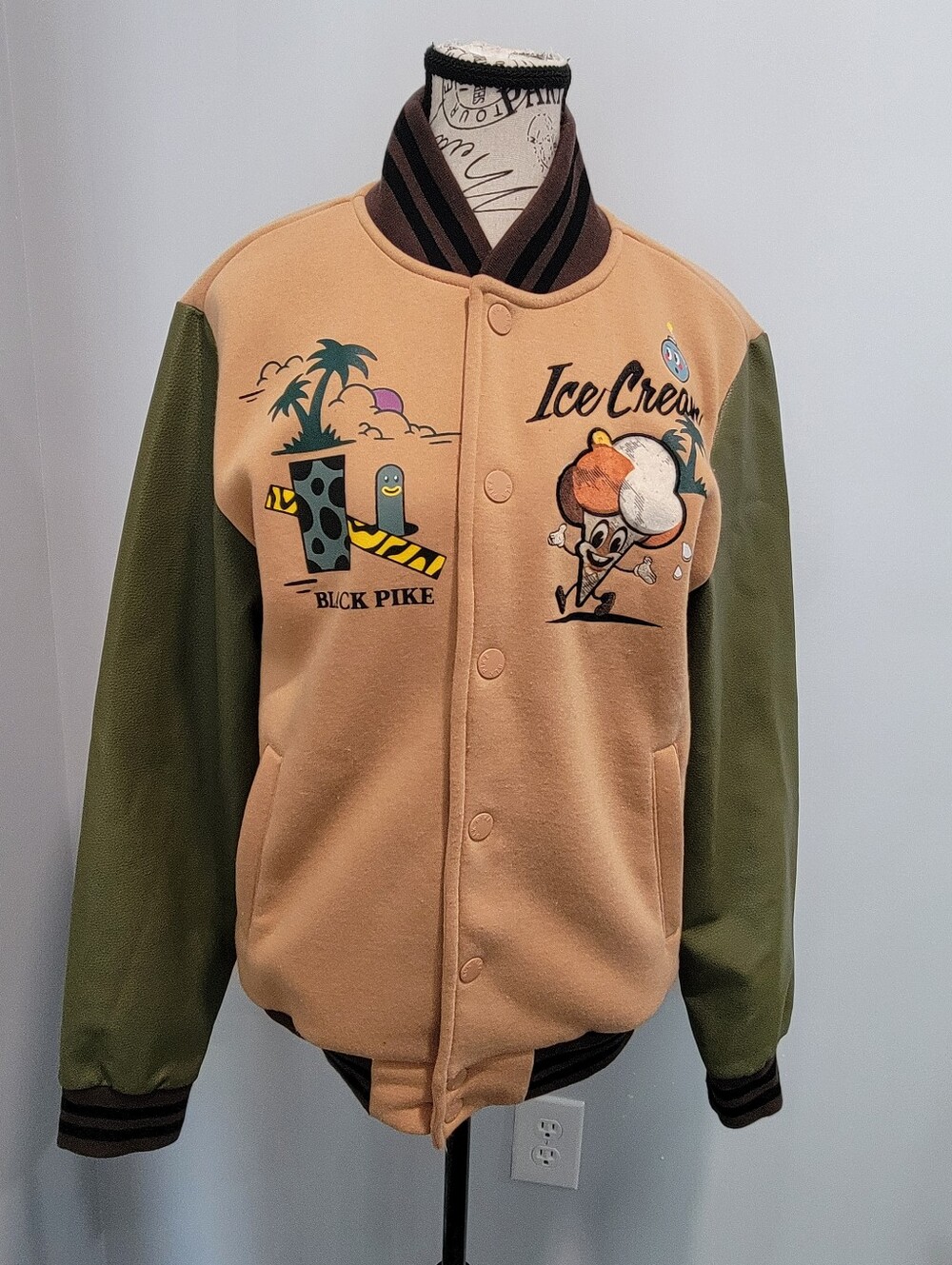 Billionaire Boys Club ICECREAM Black Pike Varsity Jacket - Tan & Olive
